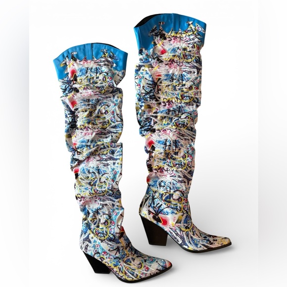 Cape Robbin Shoes - Cape Robbin Kelsey-21 Graffiti over-the-knee thigh boots